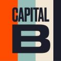 Capital B logo over bands of orange, blue, cream and black.