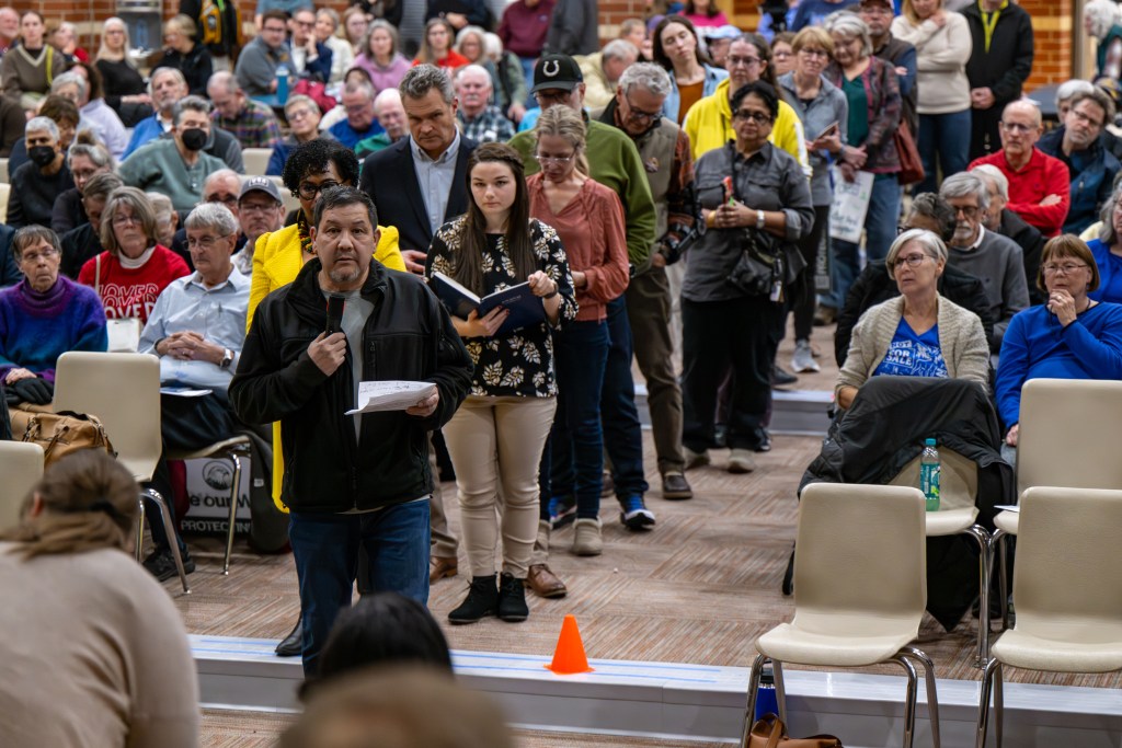 Community members gathered, February 10, 2026, at New Augusta Public Academy, to discuss their concerns about the impact Lebanon’s LEAP project will have on water leaving and returning to the Eagle Creek Reservoir.