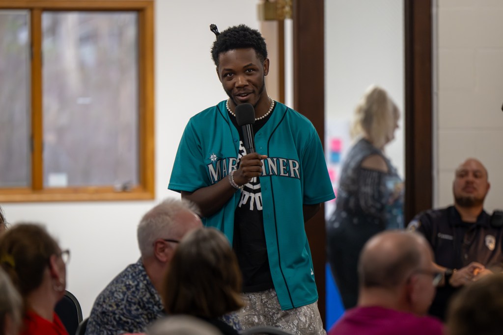 Jordan Rose, a community member who grew up using the Ransburg YMCA, shares his stories. A town hall on the closure of the Ransburg YMCA took place March 26, 2026, at Amazing Grace Christian Church.